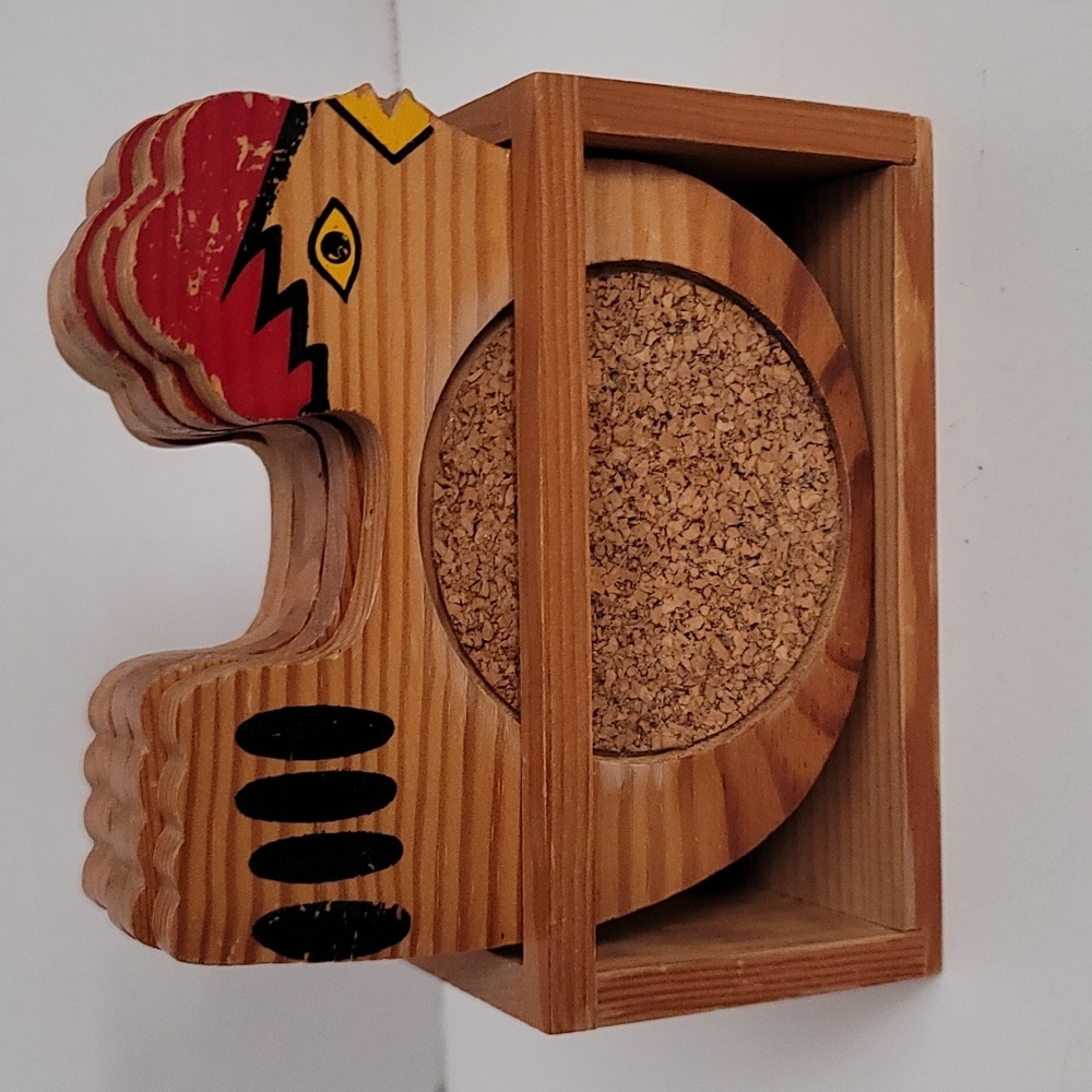 Vtg Rosenthal-netter wooden rooster coasters
